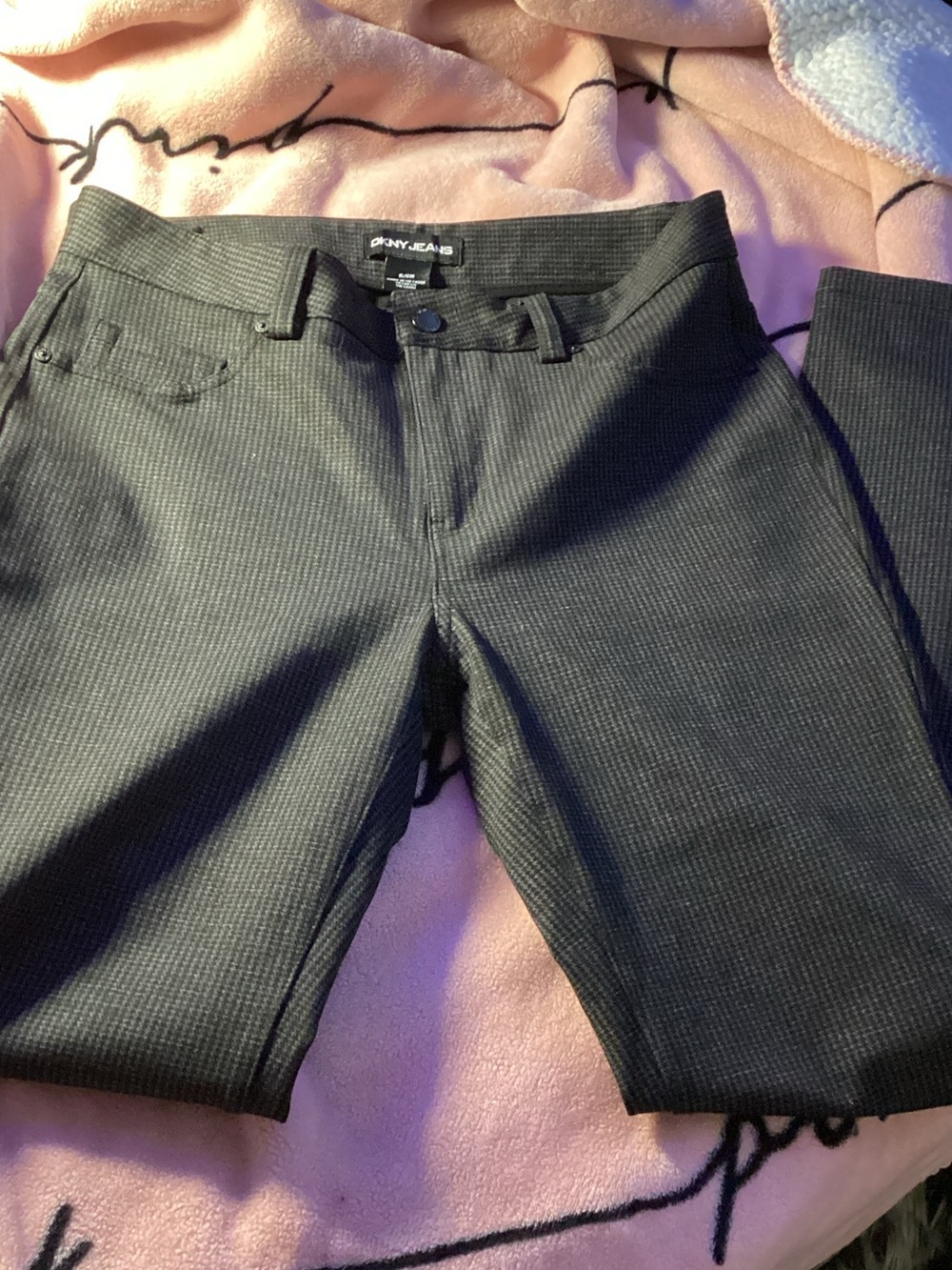 DKNY Jeans Charcoal Micro-Check Slim Trousers - Stretch!